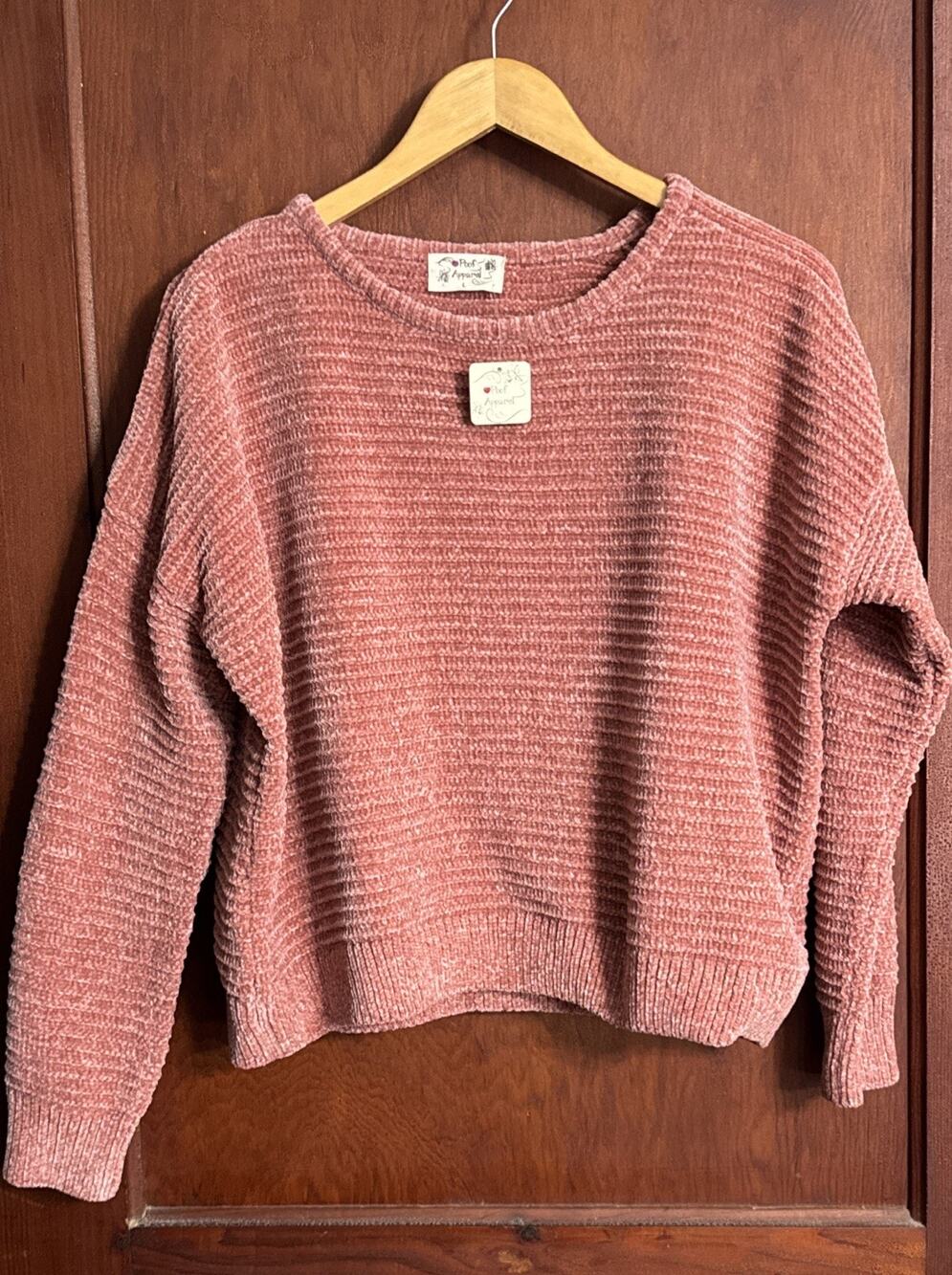 Poof Apparel Women’s L Dusty Rose Chenille Sweater Soft Cozy Knit 90s Y2K Style